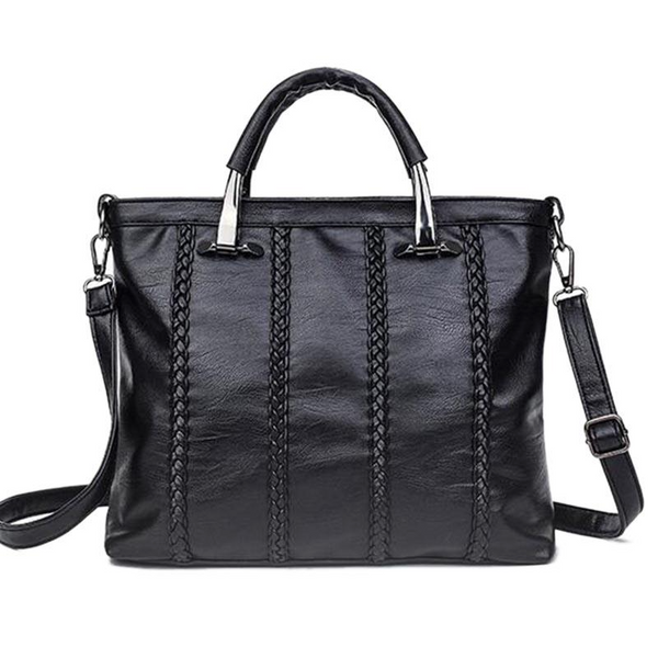 <bold>Tote  / Shoulder Bag <br>Genuine-Leather Handbag Black - strapsandbrass.com