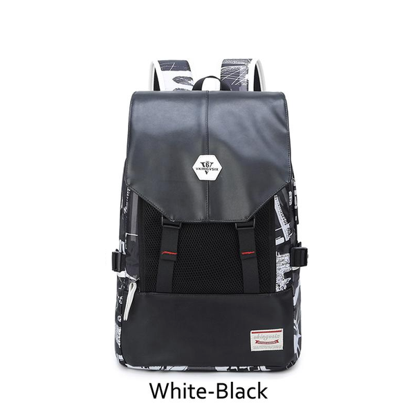 Backpack USB Charging <br> Oxford Backpack WhiteBlack - strapsandbrass.com