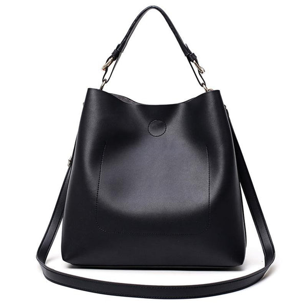<bold>Bucket / Tote Bag  <br>Vegan-Leather Handbag Black - strapsandbrass.com