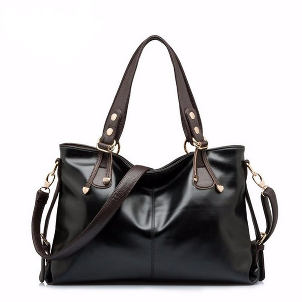 <bold>Hobo / Tote Bag <br>Genuine-Leather Handbag Black - strapsandbrass.com