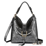 <bold>Hobo  / Tote Bag <br>Genuine-Leather Handbag Anti-Silver - strapsandbrass.com