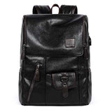 Backpack USB Charging <br> Vegan Leather Backpack Black - strapsandbrass.com