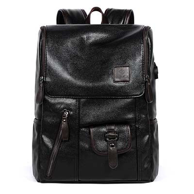 Backpack USB Charging <br> Vegan Leather Backpack Black - strapsandbrass.com