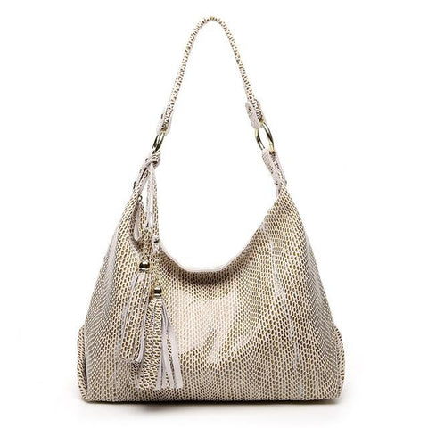 <bold>Hobo / Tote Bag  <br>Genuine-Leather Handbag Beige - strapsandbrass.com