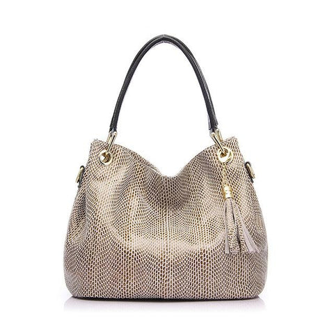 <bold>Hobo / Tote Bag <br>Genuine-Leather Handbag Beige - strapsandbrass.com