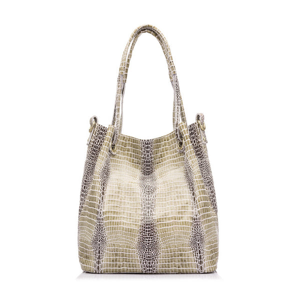 <bold>Bucket / Tote Bag <br>Genuine-Leather Handbag Beige - strapsandbrass.com