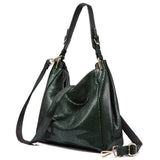 <bold>Hobo  / Tote Bag <br>Genuine-Leather Handbag Black Green - strapsandbrass.com