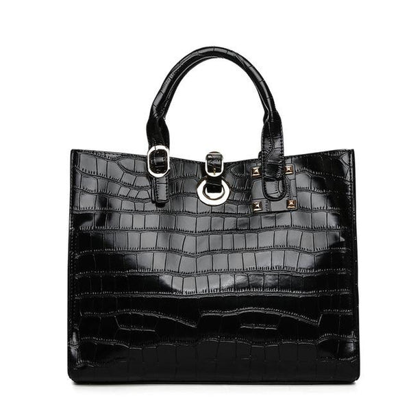 <bold>Tote / Shoulder Bag <br>Vegan-Leather Handbag Black - strapsandbrass.com