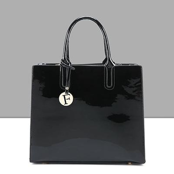 <bold>Tote  / Shoulder Bag  <br>Vegan-Leather Handbag Black - strapsandbrass.com