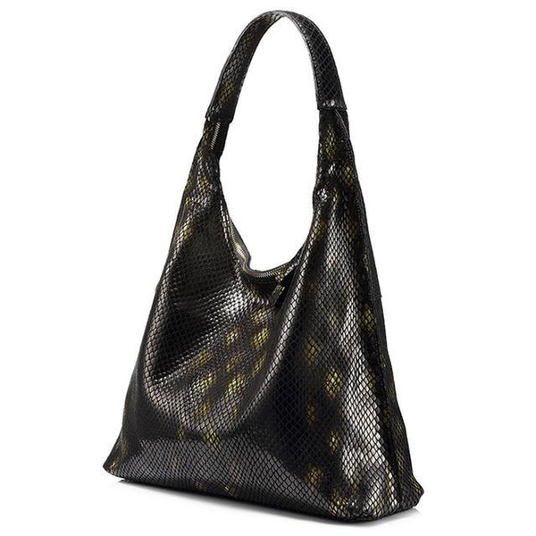 <bold>Hobo  / Tote Bag <br>Genuine-Leather Handbag Black - strapsandbrass.com