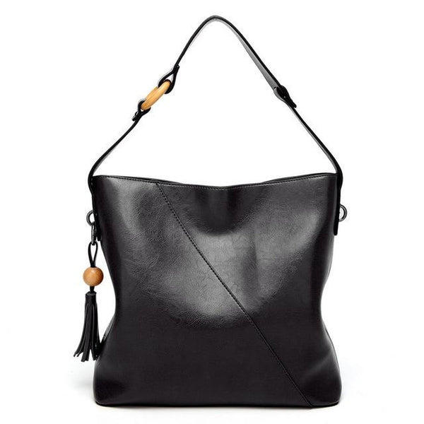 <bold>Bucket / Shoulder Bag <br>Vegan-Leather Handbag Black - strapsandbrass.com