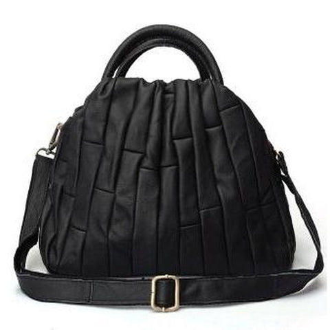 <bold>Tote / Shoulder Bag <br>Genuine-Leather Handbag Black - strapsandbrass.com
