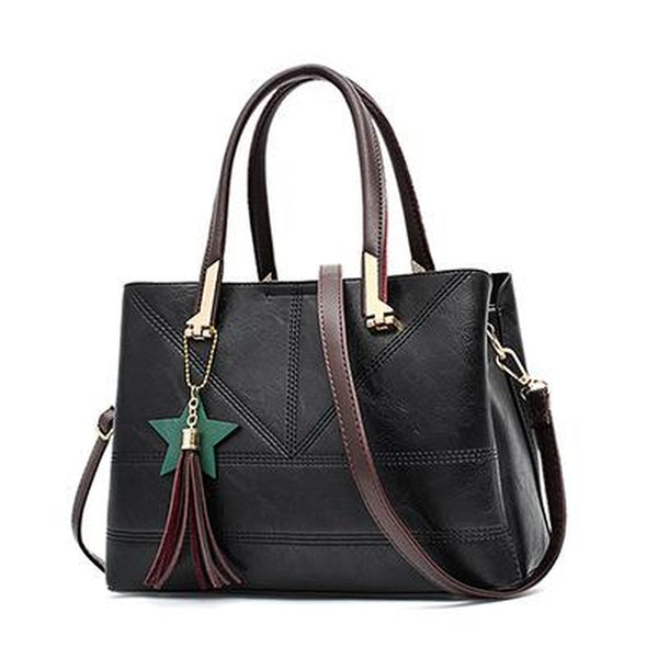 <bold>Tote / Crossbody Bag  <br>Vegan-Leather Handbag Black - strapsandbrass.com