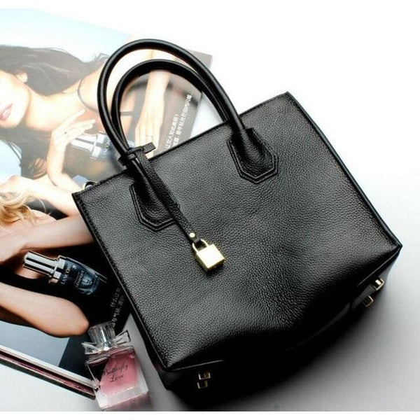 Top-Handle / Crossbody Bag  <br>Genuine-Leather Handbag Black - strapsandbrass.com