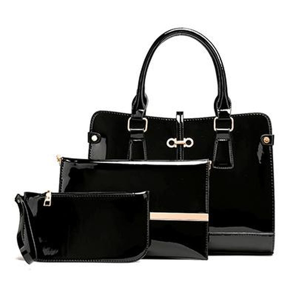 <bold>Tote Crossbody Bag & Purse Set <br>Vegan-Leather Handbag Black - strapsandbrass.com