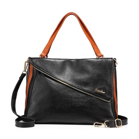 <bold>Tote / Shoulder Bag <br>Genuine-Leather Handbag Black - strapsandbrass.com