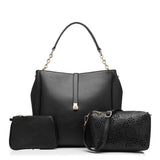 <bold>Tote Crossbody Bag & Purse Set <br>Vegan-Leather Handbag Black - strapsandbrass.com