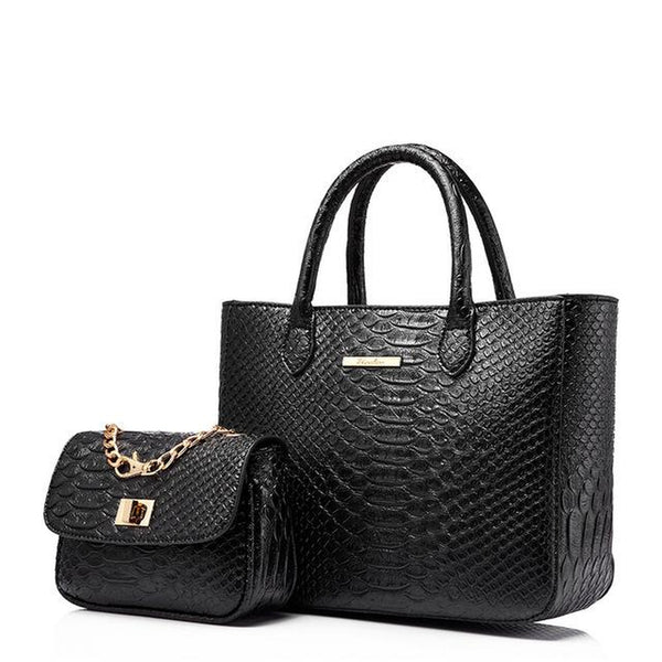 <bold>Tote & Crossbody Bag Set <br>Vegan-Leather Handbag Black - strapsandbrass.com