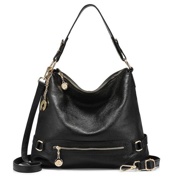 <bold>Hobo  / Tote Bag <br>Genuine-Leather Handbag Black - strapsandbrass.com