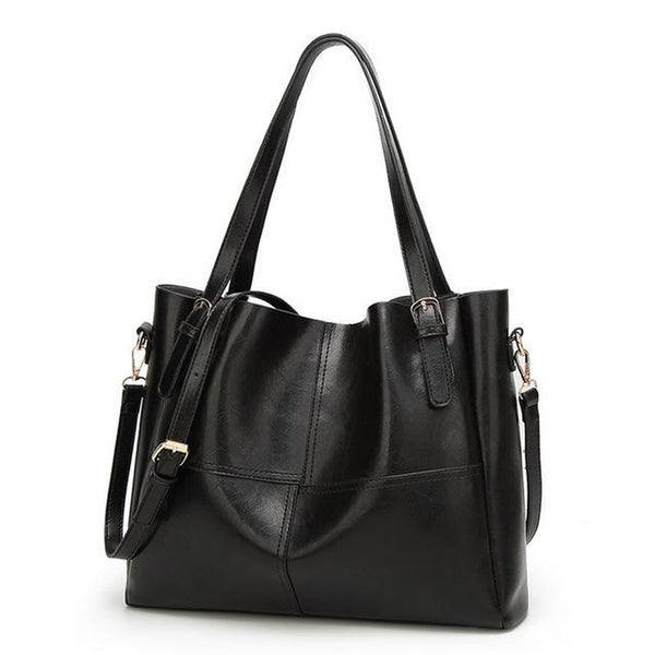<bold>Tote / Shoulder Bag  <br>Vegan-Leather Handbag Black - strapsandbrass.com