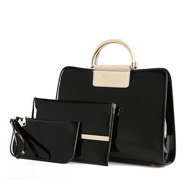 <bold>Tote Crossbody Bag & Purse Set <br>Vegan-Leather Handbag Black - strapsandbrass.com