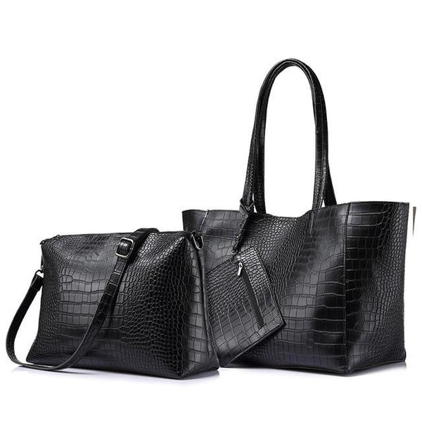 <bold>Tote & Crossbody Bag Set <br>Vegan-Leather Handbag Black - strapsandbrass.com