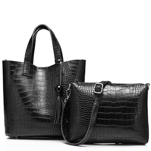 <bold>Tote & Crossbody Bag Set <br>Vegan-Leather Handbag Black - strapsandbrass.com