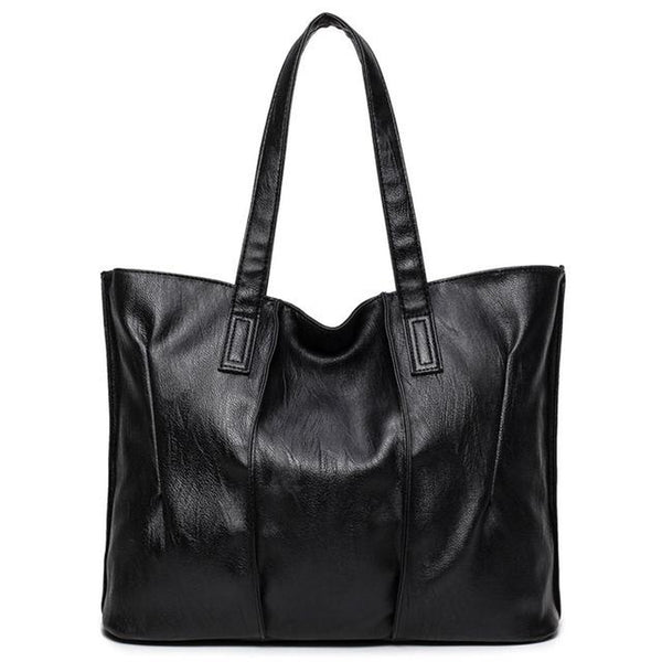 <bold>Tote / Shoulder Bag  <br>Vegan-Leather Handbag Black - strapsandbrass.com