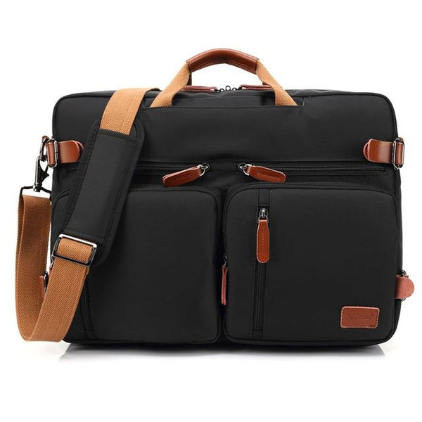 Convertible Backpack / Messenger / Laptop <br> Nylon Backpack Black - strapsandbrass.com