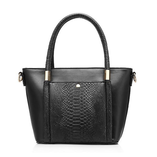 <bold>Tote  / Shoulder Bag  <br>Vegan-Leather Handbag Black - strapsandbrass.com