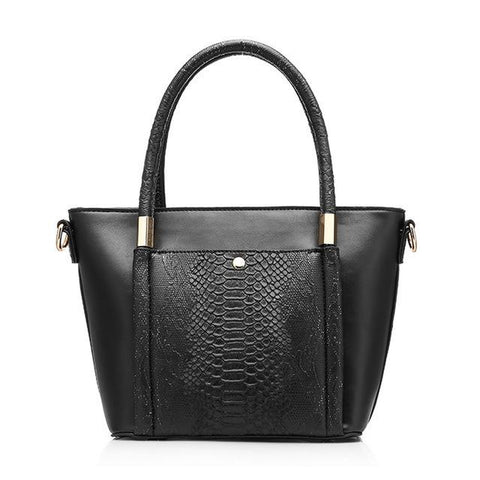 <bold>Tote  / Shoulder Bag  <br>Vegan-Leather Handbag Black - strapsandbrass.com