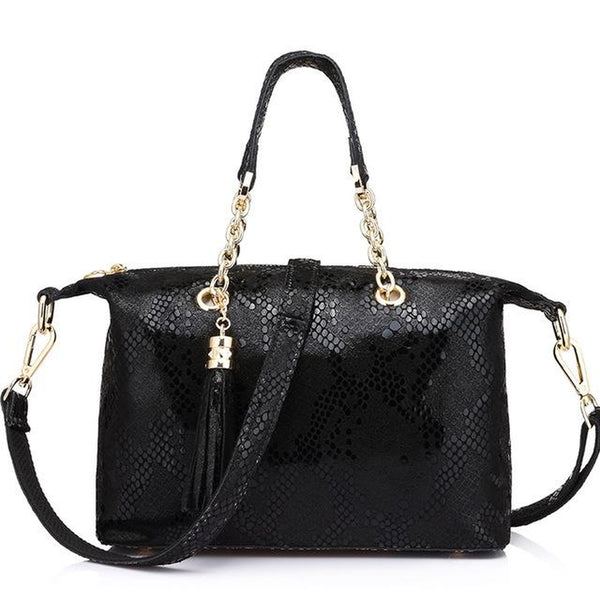 <bold>Tote  / Shoulder Bag <br>Genuine-Leather Handbag Black - strapsandbrass.com