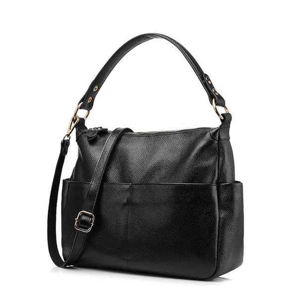 <bold>Tote / Crossbody Bag <br>Genuine-Leather Handbag Black - strapsandbrass.com