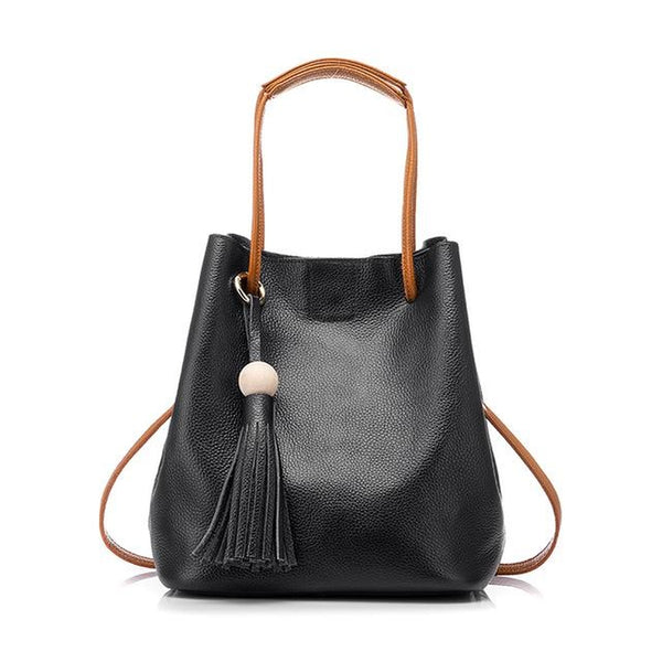 <bold>Bucket / Crossbody Bag <br>Genuine-Leather Handbag Black - strapsandbrass.com