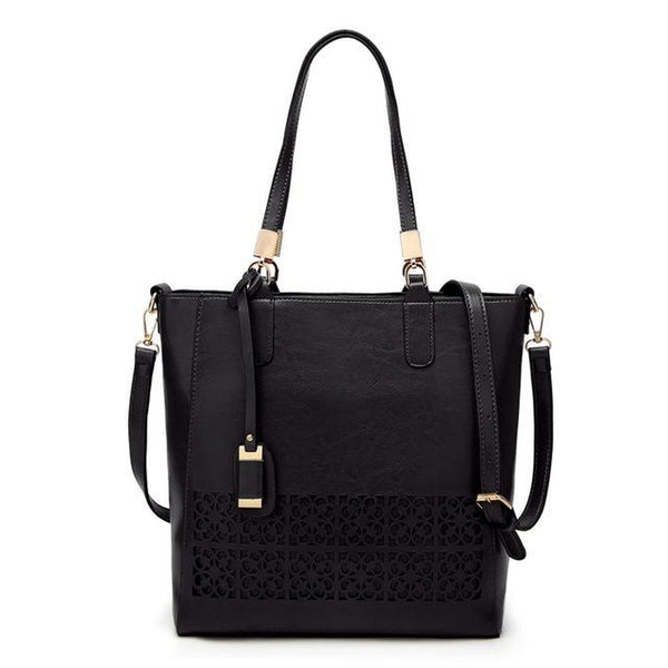 <bold>Tote / Shoulder Bag  <br>Vegan-Leather Handbag Black - strapsandbrass.com