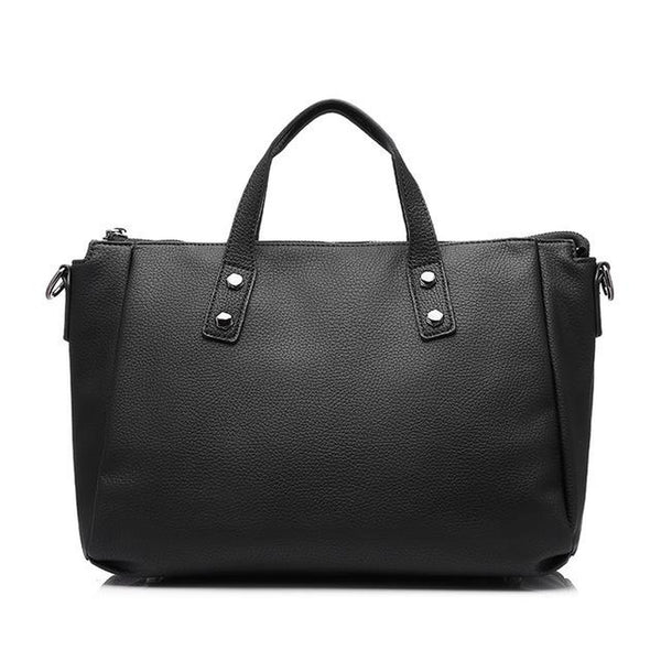 <bold>Tote / Shoulder Bag  <br>Vegan-Leather Handbag Black - strapsandbrass.com