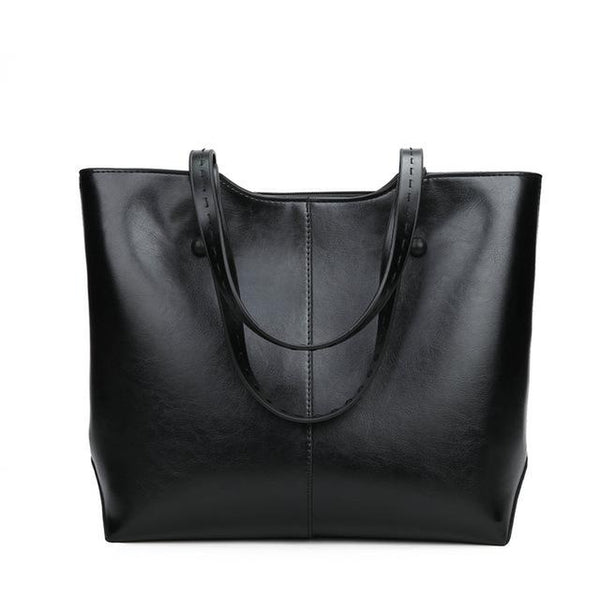 <bold>Tote  / Shoulder Bag  <br>Vegan-Leather Handbag Black - strapsandbrass.com