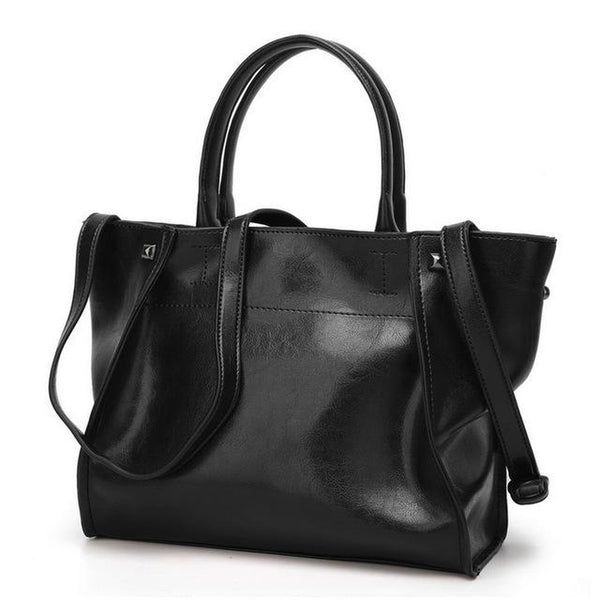 <bold>Tote  / Shoulder Bag  <br>Vegan-Leather Handbag Black - strapsandbrass.com