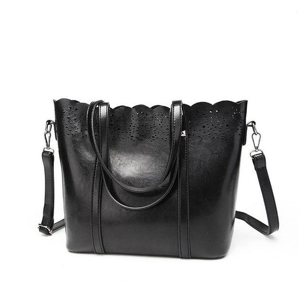 <bold>Tote / Shoulder Bag  <br>Vegan-Leather Handbag Black - strapsandbrass.com