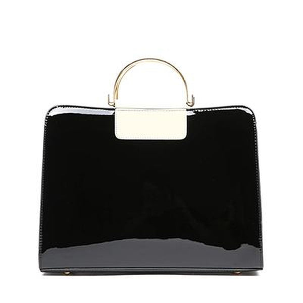 <bold>Tote / Shoulder Bag  <br>Vegan-Leather Handbag Black - strapsandbrass.com