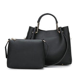 <bold>Tote & Crossbody Bag Set <br>Vegan-Leather Handbag Black - strapsandbrass.com