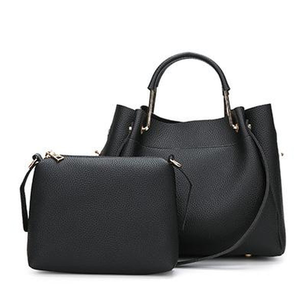 <bold>Tote & Crossbody Bag Set <br>Vegan-Leather Handbag Black - strapsandbrass.com
