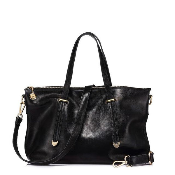 <bold>Tote  / Shoulder Bag <br>Genuine-Leather Handbag Black - strapsandbrass.com