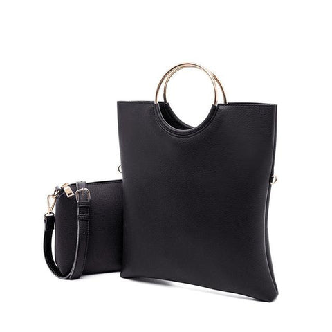 <bold>Tote & Crossbody Bag Set <br>Vegan-Leather Handbag Black - strapsandbrass.com