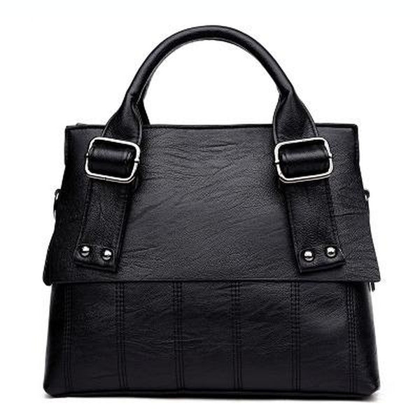 <bold>Top-Handle / Tote Bag  <br>Vegan-Leather Handbag Black - strapsandbrass.com