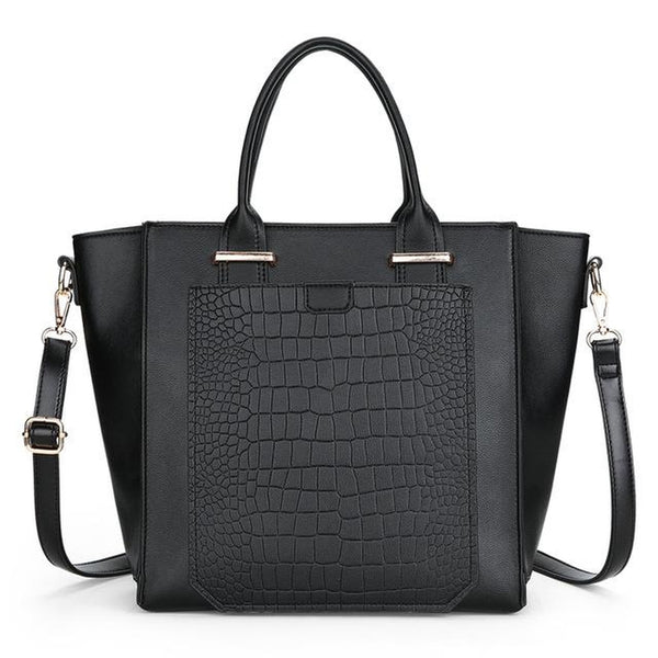 <bold>Tote / Shoulder Bag  <br>Vegan-Leather Handbag Black - strapsandbrass.com