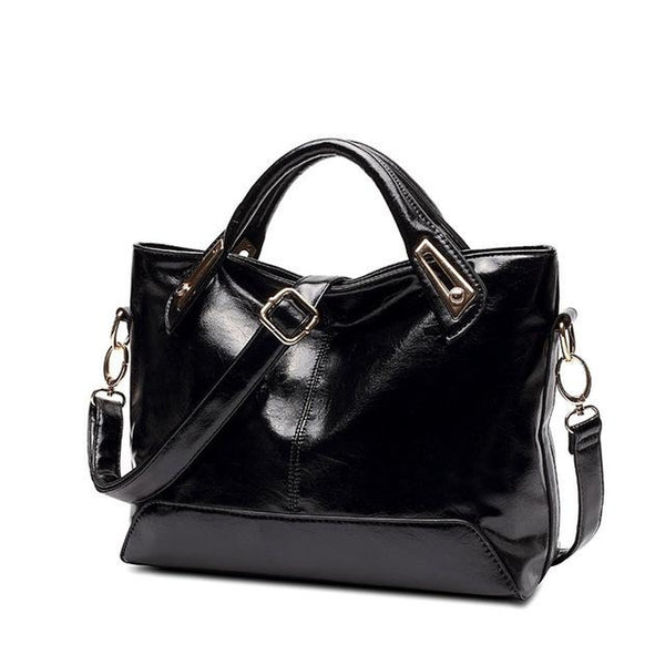 <bold>Tote / Shoulder Bag  <br>Vegan-Leather Handbag Black - strapsandbrass.com