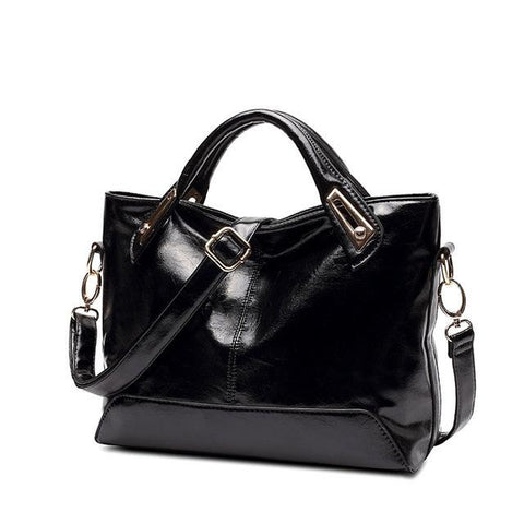 <bold>Tote / Shoulder Bag  <br>Vegan-Leather Handbag Black - strapsandbrass.com