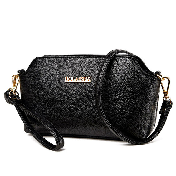 Shell / Crossbody Bag  <br>Genuine-Leather Handbag Black - strapsandbrass.com