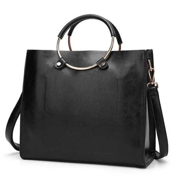 <bold>Tote  / Shoulder Bag  <br>Vegan-Leather Handbag Black - strapsandbrass.com